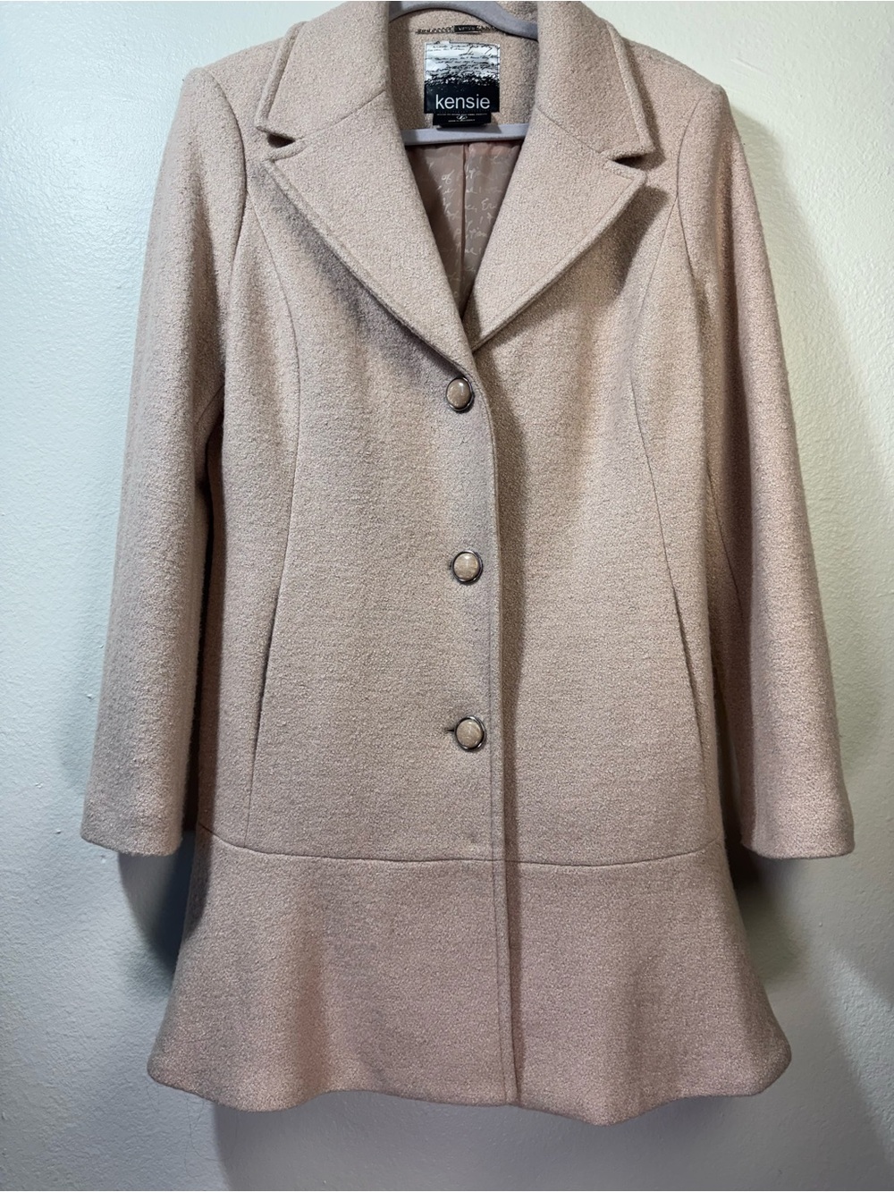 Kensie Wool Blend Fit & Flare Coat Blush Beige Size L